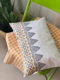 Hand Block Print Grey and Mustard Aztec Cotton Cushion Cover