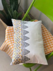 Hand Block Print Grey and Mustard Aztec Cotton Cushion Cover