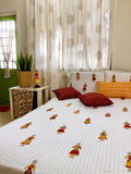 Hand Block Printed Red and Yelow Doll Print Cotton Bed Sheet