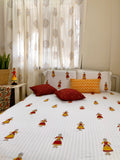 Hand Block Printed Red and Yelow Doll Print Cotton Bed Sheet