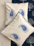 Hand Block Print Indigo Paisley Print Cotton Cushion Cover