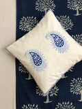 Hand Block Print Indigo Paisley Print Cotton Cushion Cover