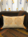 Hand Block Print Kollam Print Cotton Cushion Cover (DarkBrown and Mustard)