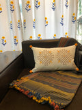 Hand Block Print Kollam Print Cotton Cushion Cover (DarkBrown and Mustard)