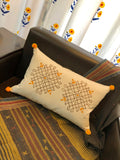Hand Block Print Kollam Print Cotton Cushion Cover (DarkBrown and Mustard)