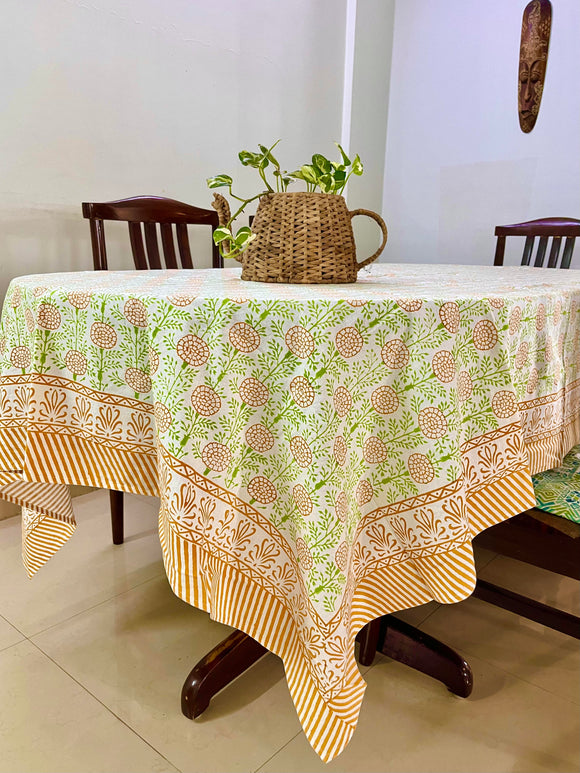 Hand Block Print Cotton Marigold Table Cloth