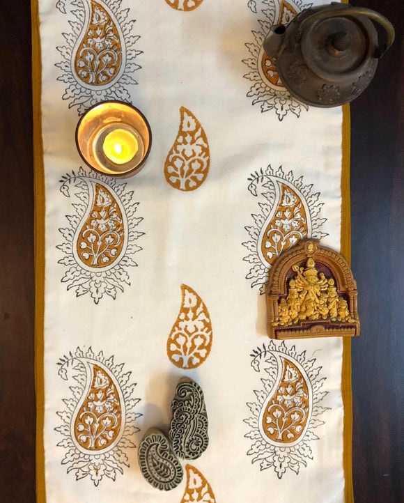 Hand Block Print Paisley Print Cotton Table Runner