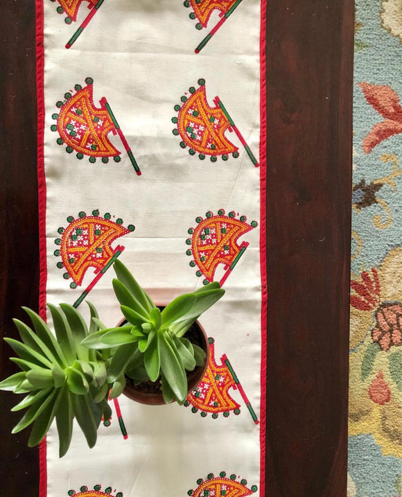Hand Block Print Hath Pakha Print Cotton Table Runner