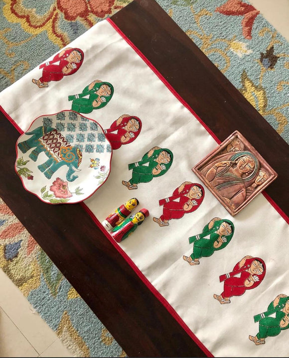 Hand Block Print Jamini Roy Print Cotton Table Runner