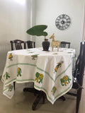 Hand Block Print Doll Print Cotton Table Cloth (Mustard and Green)