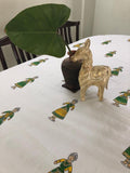 Hand Block Print Doll Print Cotton Table Cloth (Mustard and Green)