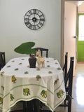 Hand Block Print Doll Print Cotton Table Cloth (Mustard and Green)