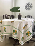 Hand Block Print Doll Print Cotton Table Cloth (Mustard and Green)