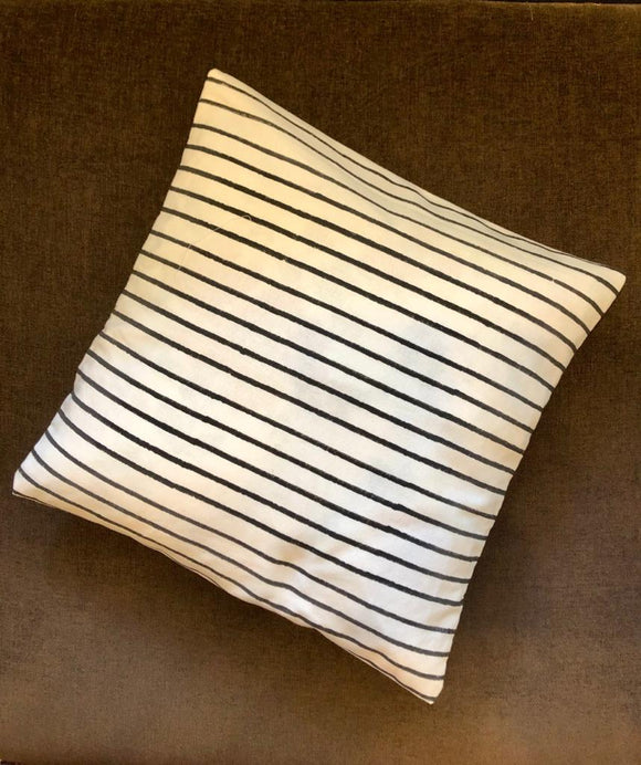 Hand Block Print Monochrome Stripes Cotton Cushion Cover