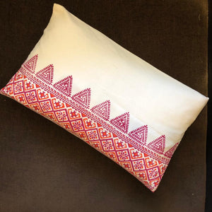Hand Block Print Magenta and Orange Aztec Cotton Cushion Cover